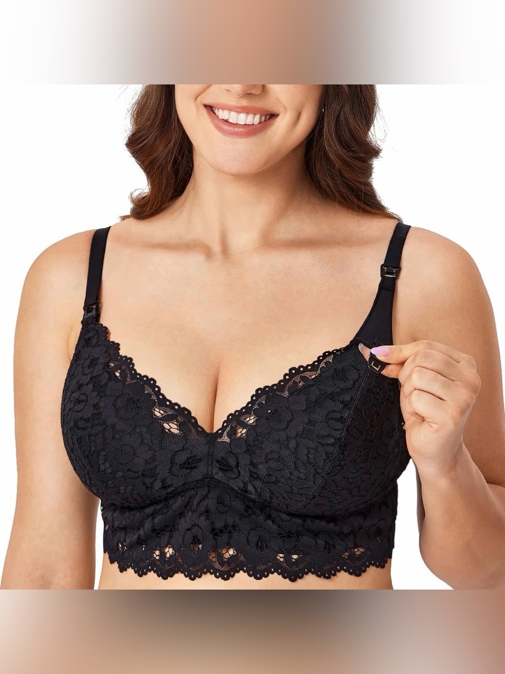 Momanda Stretch Lace Black Nursing Bralette with Clip-Down Straps - 36D